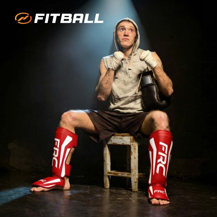 Canilleras Tibiales de Protección para Kickboxing y Artes Marciales vista referencial-roja